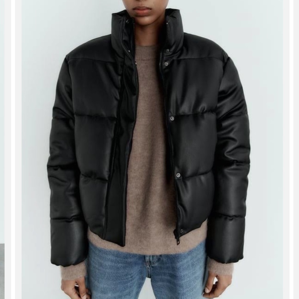 Zara leather puffer jacket